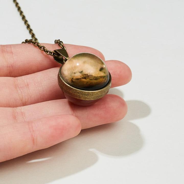 Personality Galaxy Pendant Necklace Eight Planets Luminous Double-Sided Retro Pendant Necklace Earth Glow In The Dark