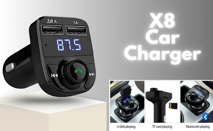X8 Wireless Car Kit Dual Charging Port With Bluetooth FM Transmitter ...