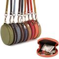 Retro Round Genuine Leather Small Coin Purse Pouch with Wristband Women's Zipper Wallets Female Clutch Money Bag Card Holder. 