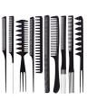 10 Pcs Professional Comb Set Pack of 10 - Professional Salon Hair Comb Set - Black. 