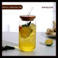 Clear Glass Tumbler with Bamboo Lid & Glass Straw 550 Ml. 