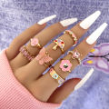 Sindlan 8Pc/Set Vintage Butterfly Flower Punk Rings y2k Ring Set For Men Women Gold Plated Crystal Ring Set Jewelry. 