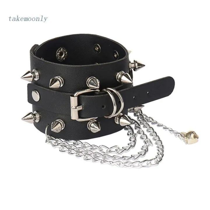 TAK Leather Studded Punk Bracelet Studded Armband Rivets Bracelet Spike Rivets Cuff Bangle Metal Studded Wristband Chain