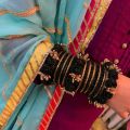 Floral Bangles Set ( including 2 Floral Bangles and 24 Velvet and Golden Glass Bangles ) / Artificial Flower Bangles Set / Floral Gajra Set for girls and women in different colours and Standard Size ( Sawa Do. 