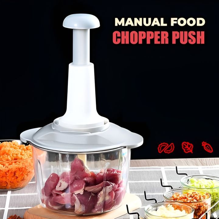 Manual Hand Operated 1500ML /2000 ML /900ML Chopper Pump Action with Food Processor Portable Container Kitchen Gadget with Mixture Attachment Mincer\Garlic\Onion