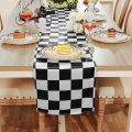 Classic Black White Checkered Table Runner Polyester Racing Theme Party Table Decor Soccer Goal Cup Wedding Table Runners. 