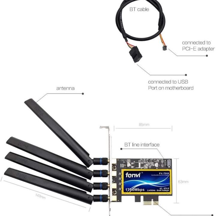 fenvi T919 PCI-E WiFi Adapter Continuity Handoff BCM94360CD WiFi Card for macOS Windows 7 8 10 11 Native Airport BT4.0 1750Mbps Dual Band 802.11ac Beamforming+ WLAN Plug and Play Cataline Mojave OS X