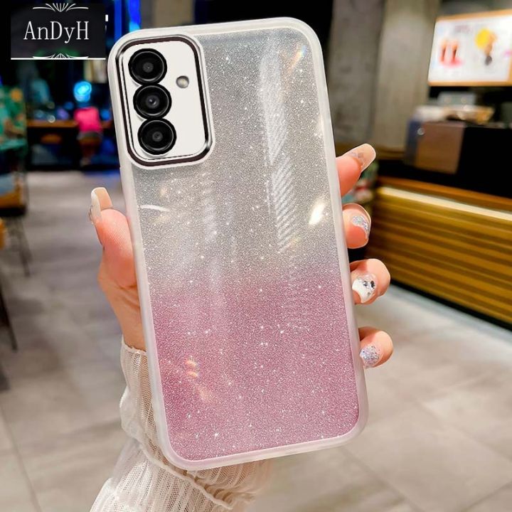 AnDyH Phone Case for Samsung Galaxy A13 A04S A05S A14 A15 A25 M53 M54 A24 A54 A34 A245 M14 F14 A55 4G 5G High End Flash Powder Gradient Transparent All Inclusive Camera Protection Casing