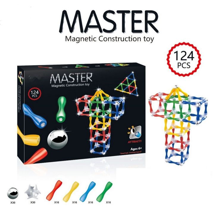 124/Pcs Magnetic Balls Sticks Construction Block Building Set Toy 3D Shapes Educational Games For Kids Children