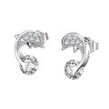 Fashion Women Lady Elegant Dolphin Ear Stud Earrings Gift Jewelry Rhinestone. 