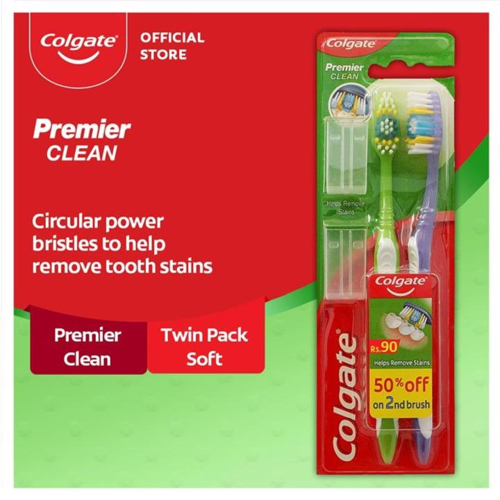 Colgate Premier Clean Toothbrush - Twin Pack (Soft)