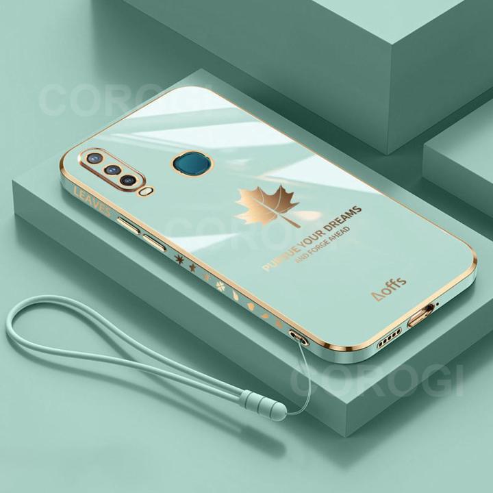 For Vivo Y15 Back Cover with Lanyard Fashion Shiny Plating Maple