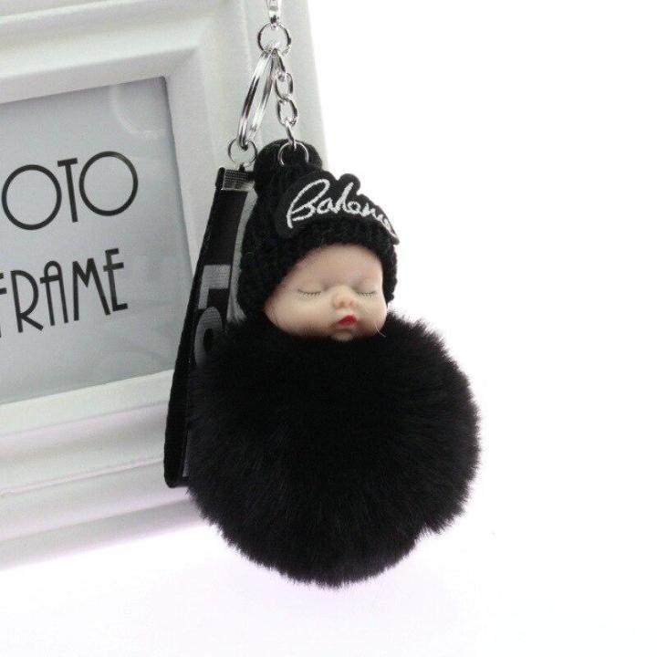 Stylish Baby Furr Key Chain For Mobile Phones-Black