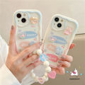 Cute Little Bear Doodle rainbow Pink Blue Gradient Cover Compatible For Redmi 12 A1 9A 9T 12C 10 10C 9 10A A2 9C NFC Note 12 10 10s 8 9 11 11s Pro Max Poco M3 Mi 11 12 Lite 3D Wavy Curved Edge Case With Beaded Bracelet. 