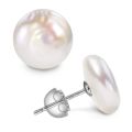Women Big Baroque Button Pearl Earrings Freshwater Cultured Biwa Coin Pearls 925 Sterling Silver Mounts Stud Earrings Jewelry. 