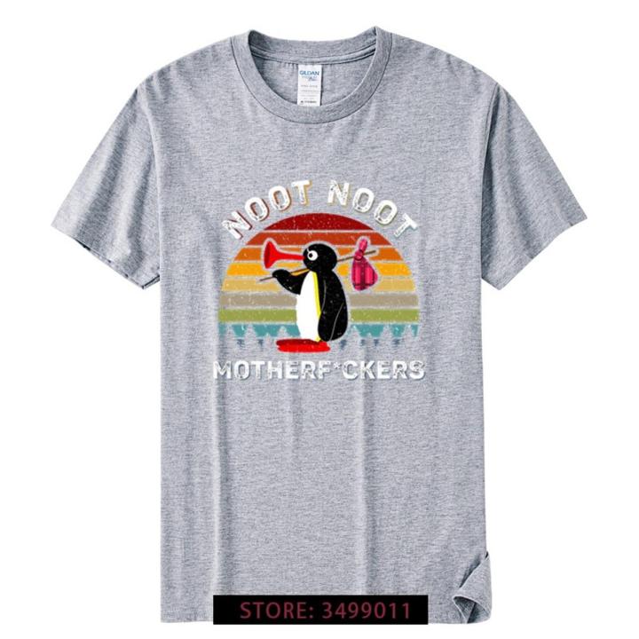 Noot Noot Pingu Retro Funny Tshirts Oversized Aesthetic Ulzzang Cute Graphic Tee Shirt for Men 100 Cotton Camisas Hombre Male
