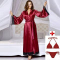 Korean Satin Silk Nighty for Couples – Bridal Honeymoon Robe with Bikini Set, Luxurious Soft Fabric, One Size. 