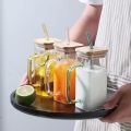 380ML Glass Cup with Wooden Lid and Straw-Clear Tall Coffee Mugs with Handle for Iced Coffee, Tea, Beverages-Aesthetic Cups. 