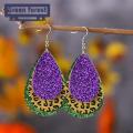 Green forest Hook Earrings Colorful 3-layered Faux Leather Hook Earrings. 