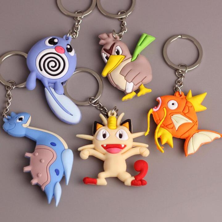 【HOT】 Pokemon Magikarp Meowth Lapras Poliwag Farfetch D Anime Figure Keychain Silicone Pendant Ornaments Toy Birthday Gifts