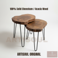Artisoul Premium Live Edge Natural Wood & Metal Leg Coffee Table with Stackable Side Tables, Elegant Contemporary Design - 1-2-3 Piece Options. 