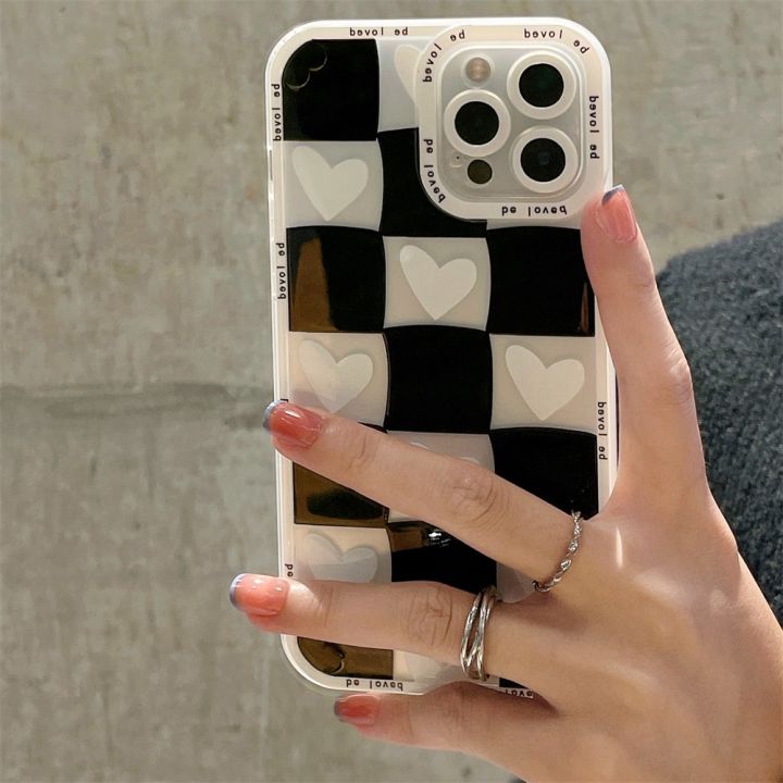 Korean Aesthetic 3D Love Heart Lattice Phone Case For iPhone 13 12 11 Pro XS Max X XR 7 8 Plus SE Cute Soft Silicone Back Cover