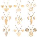 Fashion Non Tarnish 18K Gold Plated Heart Moon Butterfly Pendant Earring Necklace Stainless Steel Jewelry Set For Women Ladies. 