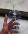 Disposable Plastic Cups Glass With Dome Lids Pack of 50 with Straw 380ml. 