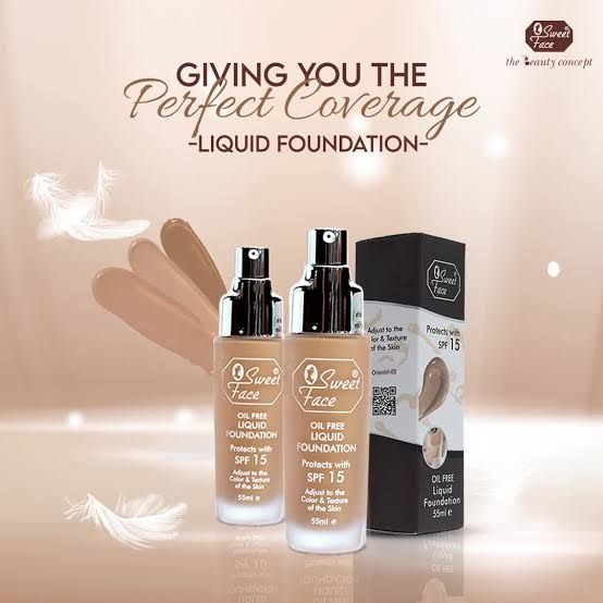 Sweet Face Oil Free Liquid Foundation 55ML 100% Waterproof Protect With SPF 15 (Natural 02)