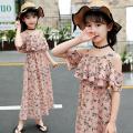 【ALLGOOD】New Kids Teen Children Girls Ruffles Floral Off Shoulder Beach Dress Casual Clothes. 