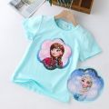 【BestGO】Summer Girls T Shirts Frozene Anna Elsa Princess Reversible Sequin Girls T-shirts  Color Short Sleeve Tees Children Kids Tops Clothes 2-8 yrs. 