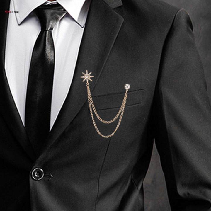 Men's Brooch Suit Pin Tassel Chains Pin Exquisite Jewelry Charm Brooch Lapel Pin Hanging Chains Brooches for Coat Suit Shirts Dance Ceremony