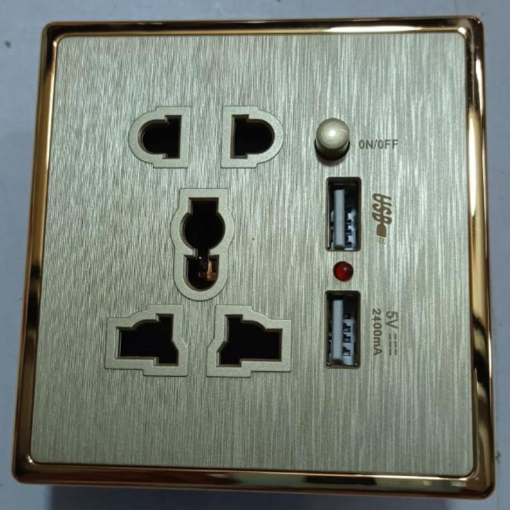 Golden Universal Wall Power Socket Dual USB Ports Charger Outlet Plug Adapter