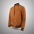 Mens Brown Leather Suede Bomber Jacket. 