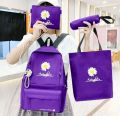 4pcs/Set Student School Bag Backpack Flower Daisy Printing Large Capacity Canvas Backpack INS Simple Crossbody Bag For Teenager. 