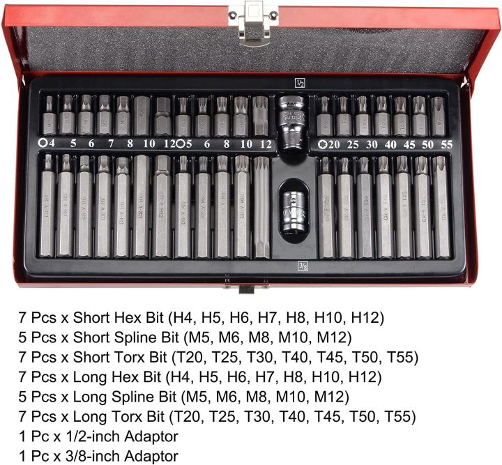 40%20PCS%20Torx%20Star%20Spline%20Hex%20Allen%20Key%20Socket%20Bit%20Set%20with%20Bit%20Holder%20Socket%20Adapter%203/8%20&%201/2%20Drive,%20Short%20and%20Long%20Size%20Bits%20Car%20Van%20Repair%20Tools%20Kits%20Socket%20Set%20-%20Image%209