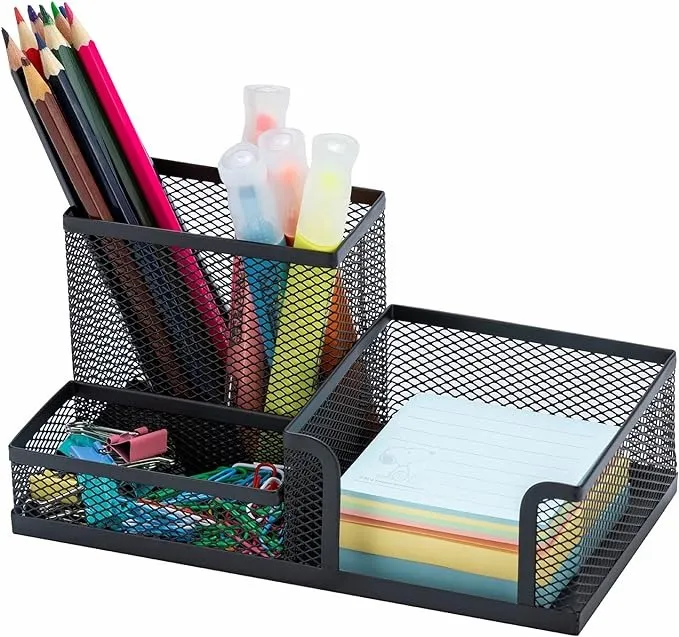 3 in 1 Metal Mesh Pen Holder - Desk Organizer - Pencil 