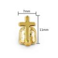 TOPGRILLZ Single Cross Teeth Grillz Yellow Gold Color Plated Canine One Tooth Grills Upper Hip Hop Top Fangs Hollow Grill. 