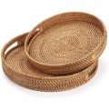 Round Rattan Serving Tray Decorative for Coffee Table Natural(Small). 