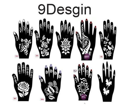 Pack of 9 Mehndi Henna Bail Design Stickers Stencils