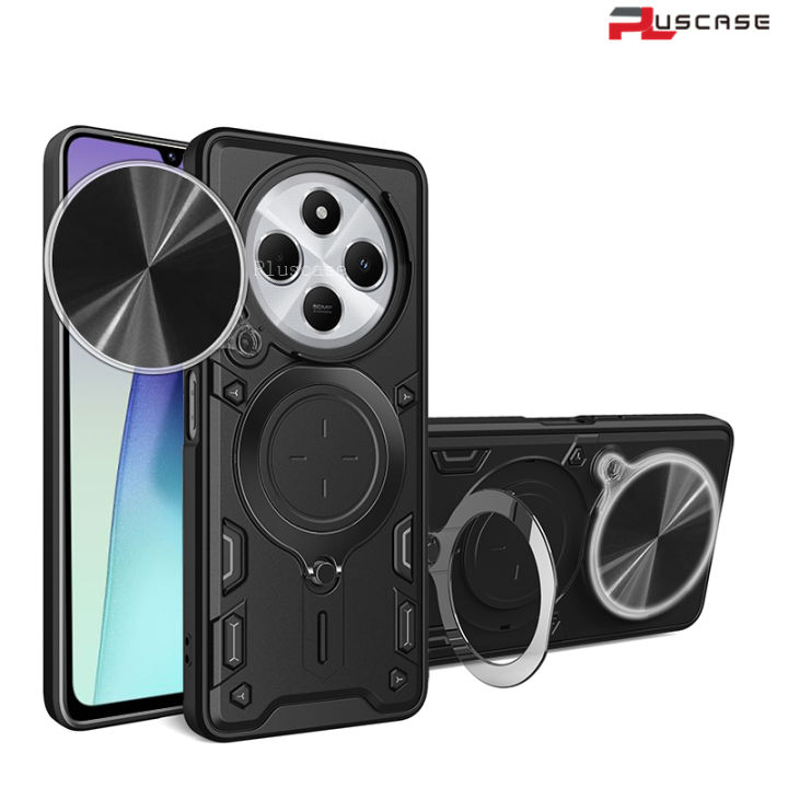 PlusCase for Xiaomi Redmi 14C / Poco C75 4G 360° Rotate Ring Stand Full Protection Slide Lens Cover Shockproof Case