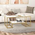 Modern Marble texture Coffee Table with Gold Metal Frame and Storage Shelf, Living Room Center Table for Home Furniture bbp  Office Decor. 