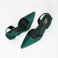 Trending High heel sandals women's shoes green rhinestone wedding toe mules. 