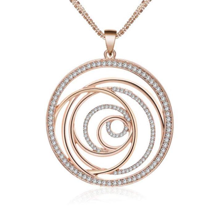 Fashion Czech CZ Drilling Big Round Pendant Maxi Gold Necklace For Women Party Gifts Elegant Long Necklaces Jewelry Accessories