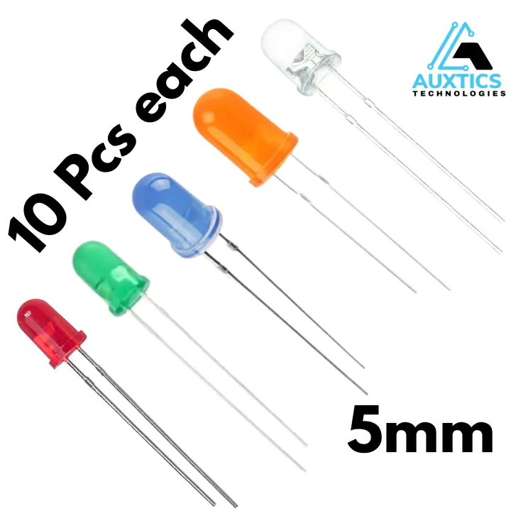 Led Color 5 5mm LED Lights Assorted Pack (50 Pcs) – 5 Colors (Red, Green, Blue ...