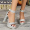 Women Fashion Stylish Silver Glitter Block Heels Sandals for Weddings, Parties, and Every Function Perfect All-Occasion. 