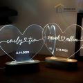 Customize Couples name on led night light lamp with wooden base. 