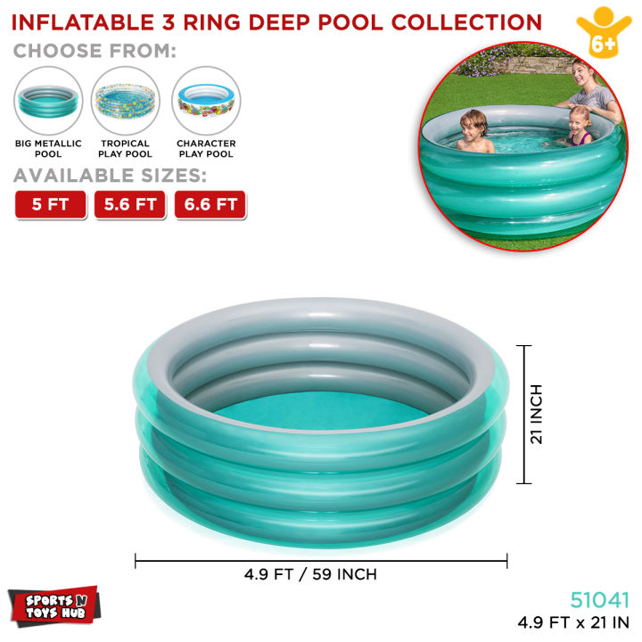 Bestway Deep 3 Ring Inflatable Large Size Swimming Pools, 20 Inch Depth Round Summer Pool, Water Games for Kids, 5 feet, 6 foot, 6.5 ft Pool for Children to Swim, 51041, 51042, 51043, 51045, 51048, 51121, 51122, Best Way Imported Indoor Outdoor Home Pools