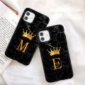 Soft Silicone Black Marble Crown Letter Fashion Phone Case For iPhone 11 12 Pro Max 12 Mini Shockproof Case Soft TPU Back Cover. 