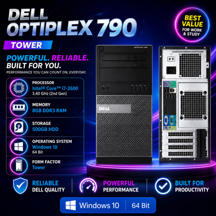 Optiplex Tower 790 Core-I7-2600 3.40 GHz 2nd gen 8GB Ram 500GB